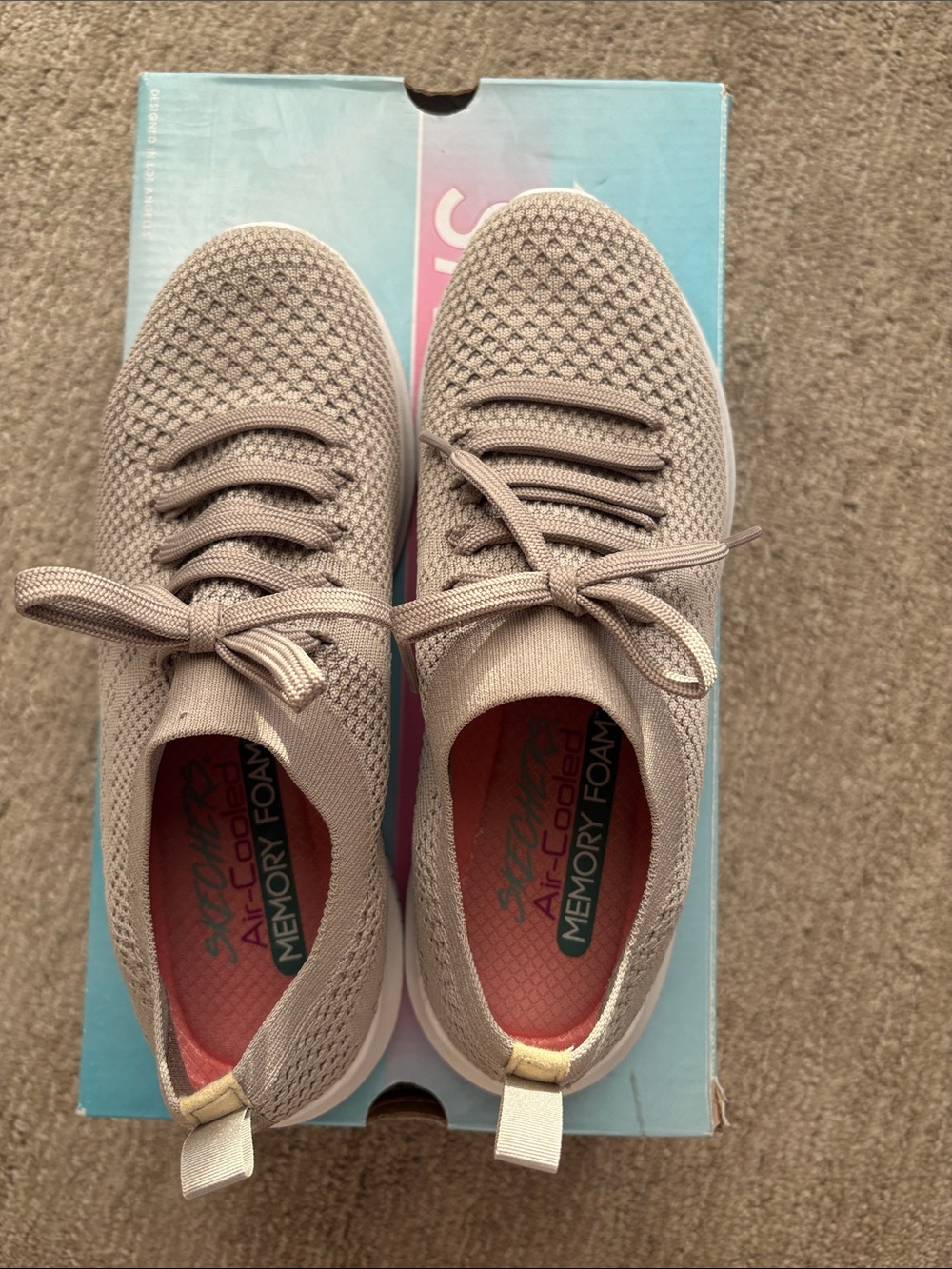 Skechers Women's Knit Lace-Up Sneakers in Light Taupe